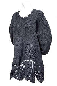 1990's Von Saken Crochet Tunic Sweater Selected by Garbage Soup