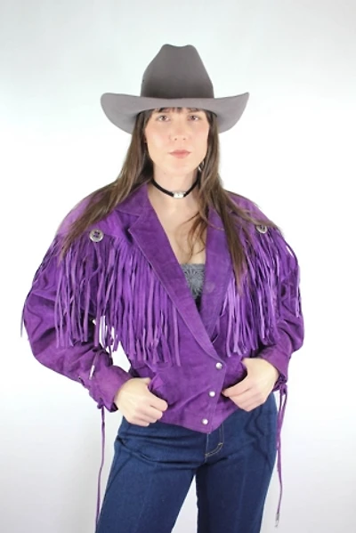 Vintage Purple Western Fringe  Suede Jacket Selected By Moons + Junes Vintage