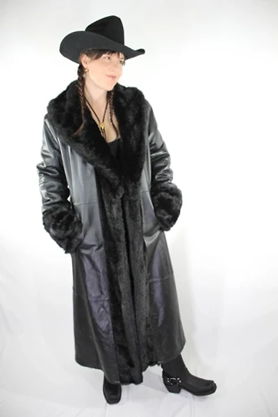 Vintage Reversible Black Leather Faux Fur Trench Coat Selected By Moons + Junes Vintage