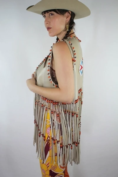 1970s Handmade Vintage Leather Fringe Beaded Hippie Vest Selected By Moons + Junes Vintage