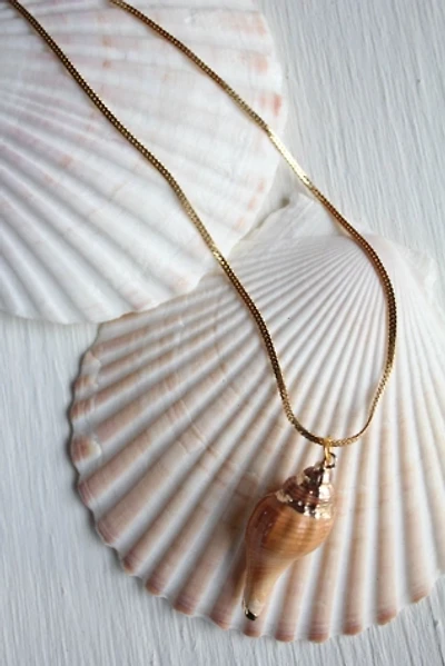 Vintage Gold Conch Shell Necklace Selected By Moons + Junes Vintage