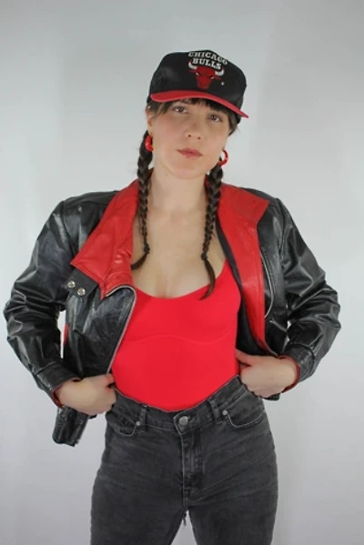 1980s Black & Red Leather Moto Jacket Selected By Moons + Junes Vintage