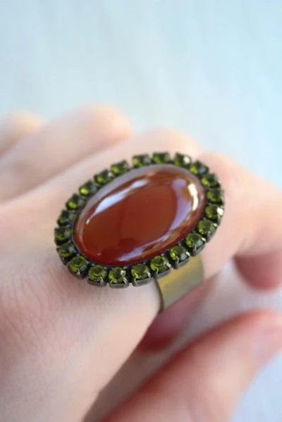 Vintage Carnelian Rhinestone Cocktail Ring Selected By Moons + Junes Vintage