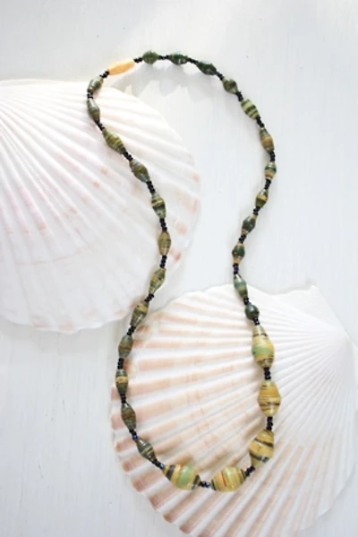 Vintage Rolled Recycled Leaf Paper Beaded Necklace Selected By Moons + Junes Vintage