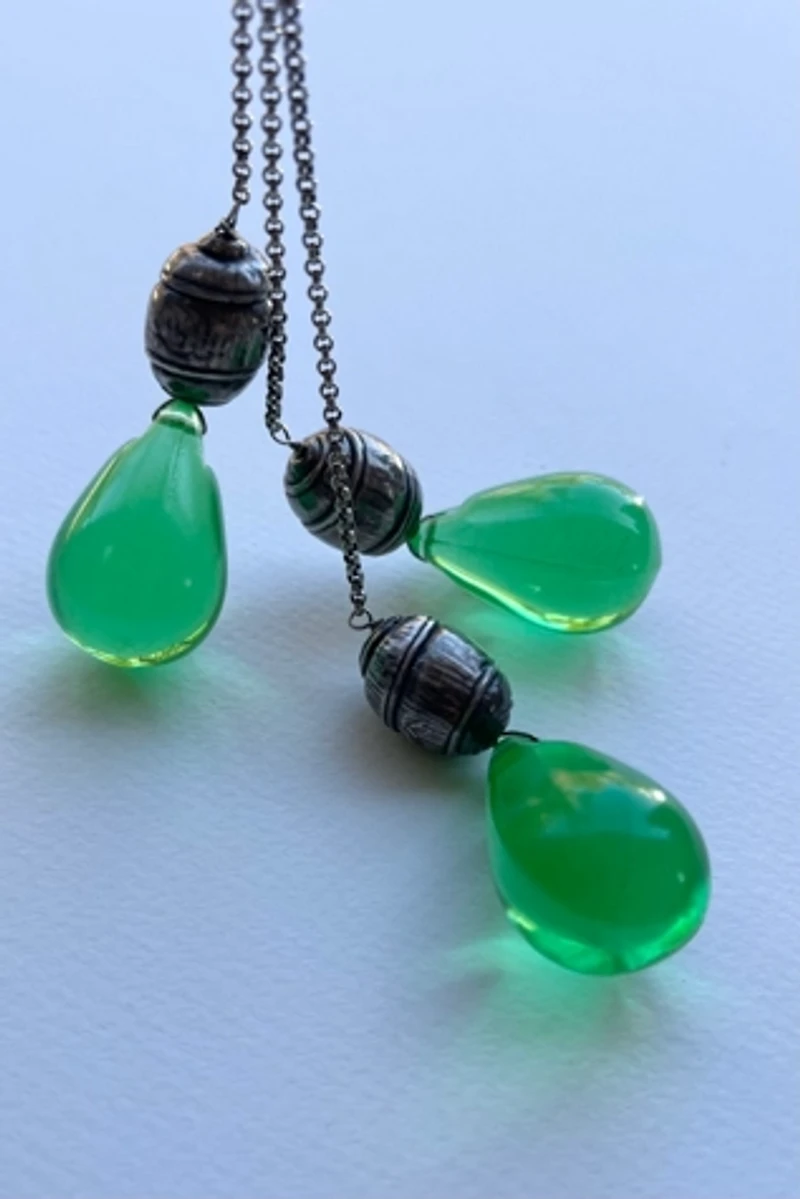 Green Glass Teardrop Necklace Selected by Wax Plant