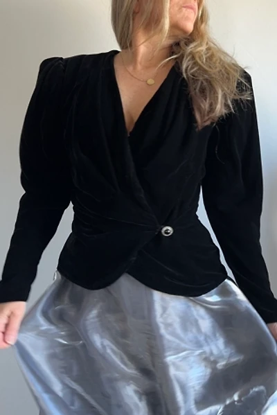 Vintage Black Velvet Wrap Jacket with Jeweled Button Selected by KA.TL.AK