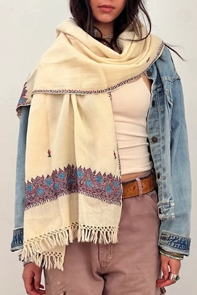 Vintage Hand Embroidered Ivory Wool Scarf  Selected by Anna Corinna