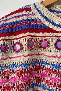 Pero Crochet Hand Knit  Floral Faire Isle Sweater