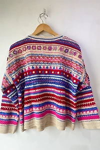 Pero Crochet Hand Knit  Floral Faire Isle Sweater