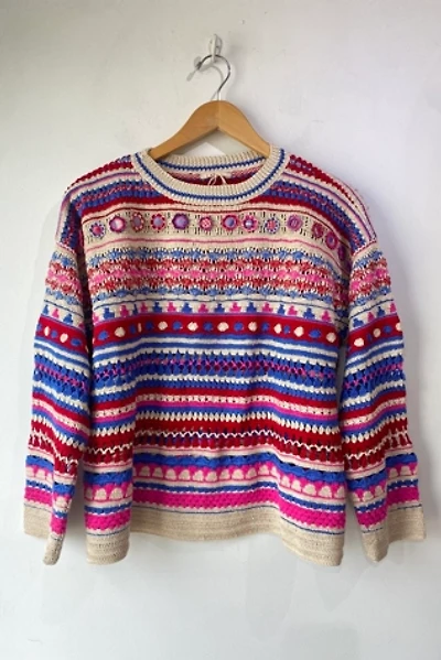 Pero Crochet Hand Knit  Floral Faire Isle Sweater