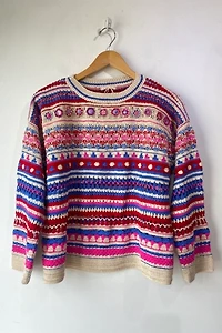 Pero Crochet Hand Knit  Floral Faire Isle Sweater