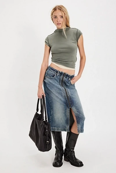 Lee Zip-Front Midi Skirt