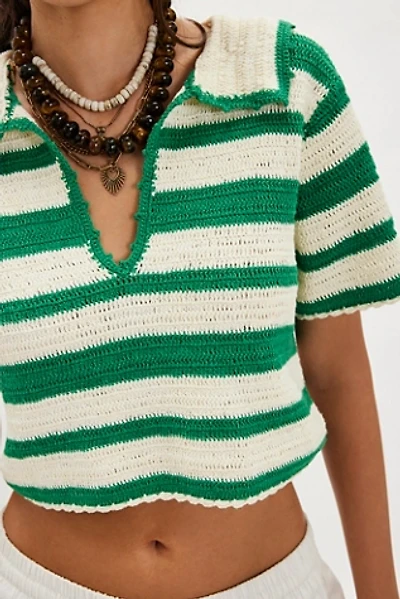 For Love & Lemons Crochet Rugby Polo Top