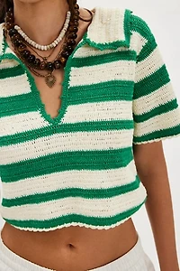 For Love & Lemons Crochet Rugby Polo Top