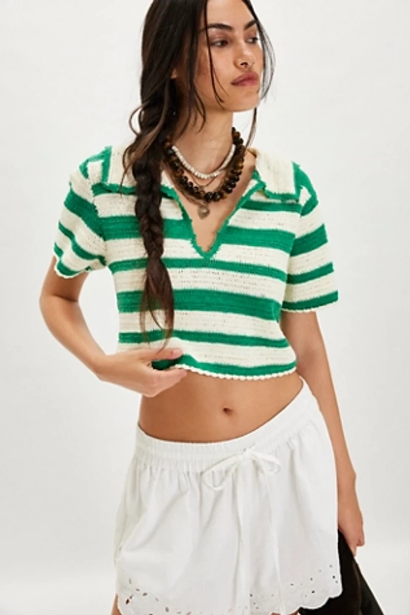 For Love & Lemons Crochet Rugby Polo Top