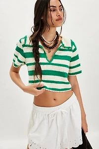 For Love & Lemons Crochet Rugby Polo Top