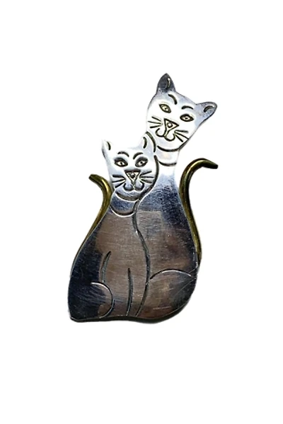 Vintage Brass + Sterling Cat and Kitten Pin or Pendant Selected by Lux Revival