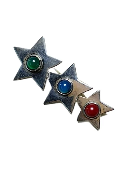 Vintage Sterling Silver Triple Star Brooch with Gemstones Selected by Lux Revival