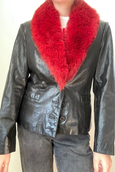 Vintage Y2K Leather Jacket with Red Faux Fur Selected by Cherry