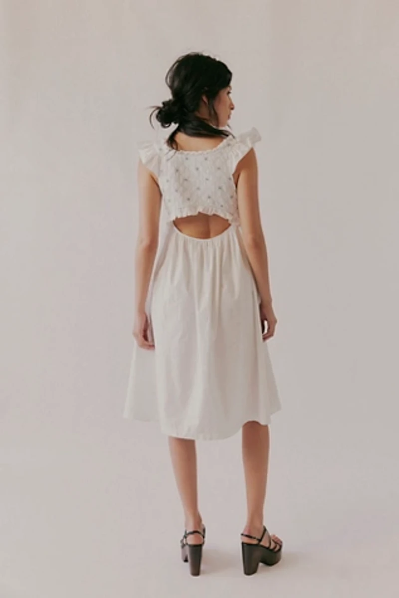 For Love & Lemons Birdie Bow Smocked Midi Dress