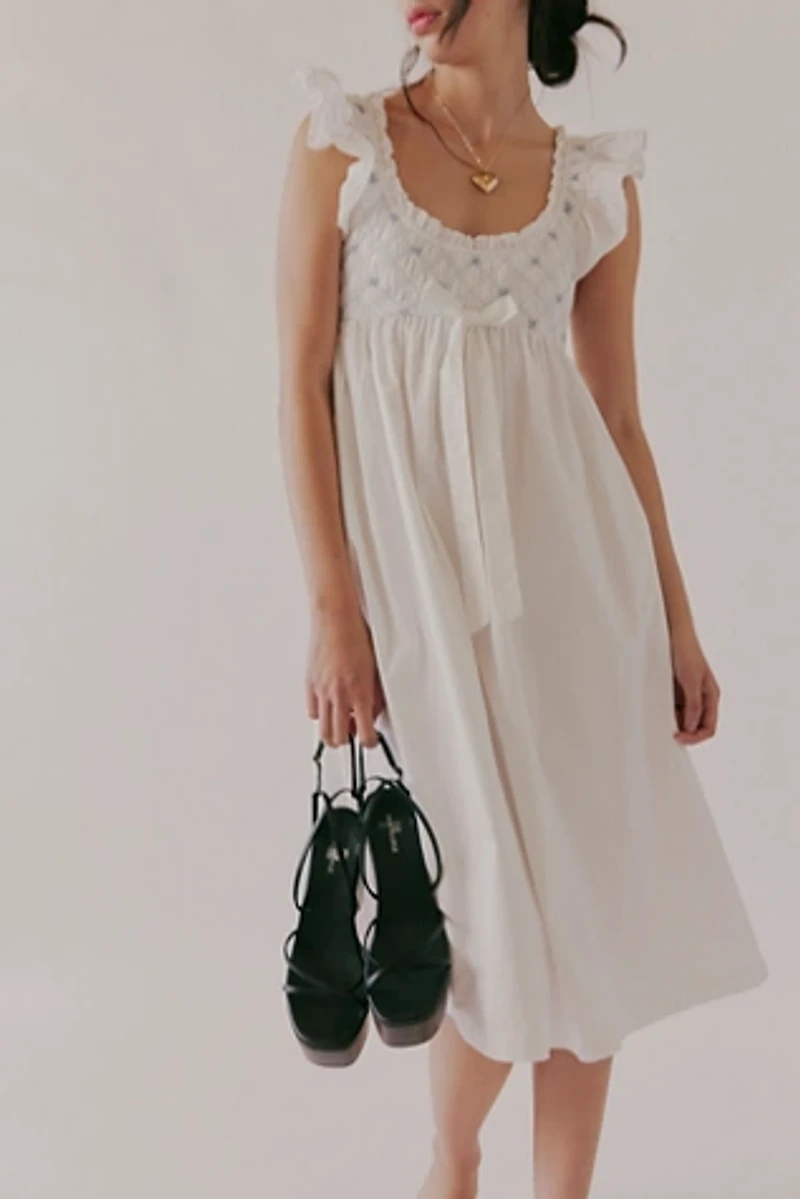 For Love & Lemons Birdie Bow Smocked Midi Dress