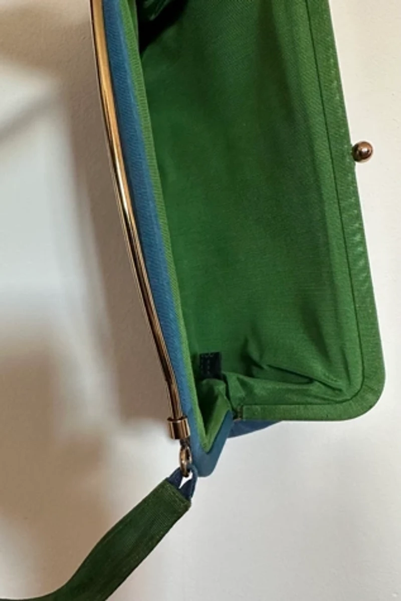 Blue and Green Retro Cocktail Bag with Gold Closure Selected by KA.TL.AK