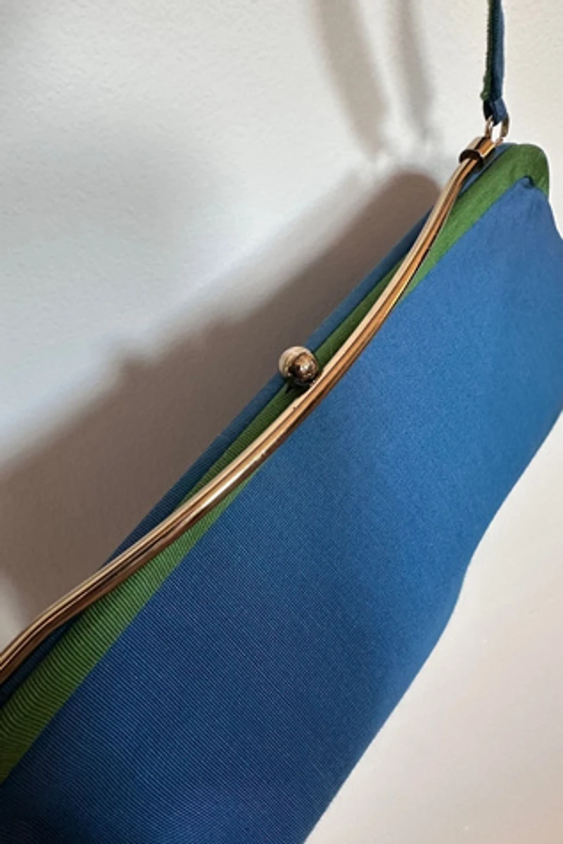 Blue and Green Retro Cocktail Bag with Gold Closure Selected by KA.TL.AK