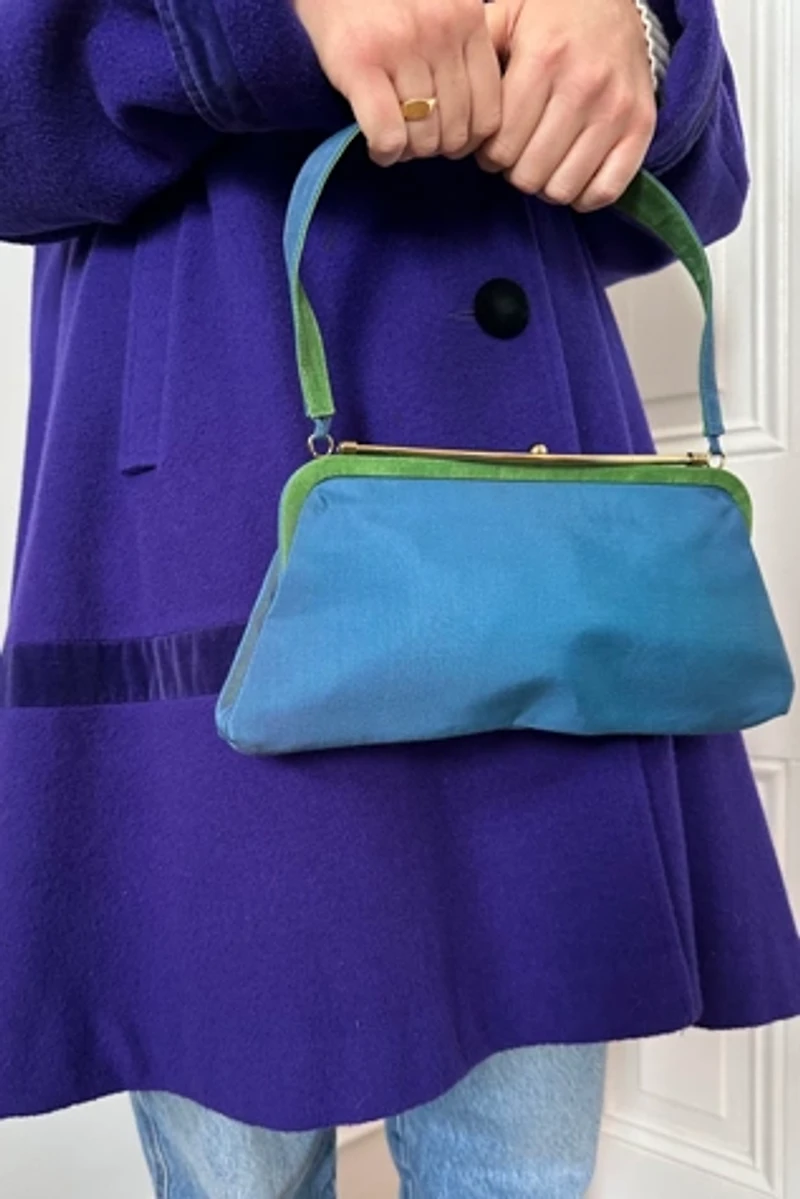 Blue and Green Retro Cocktail Bag with Gold Closure Selected by KA.TL.AK