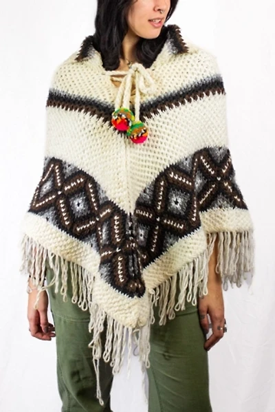 Vintage 60s Rainbow Pom Pom Knit Poncho Selected by Black Shag Vintage