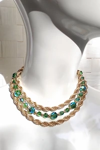 1960's Crystal Bead Triple Strand Necklace