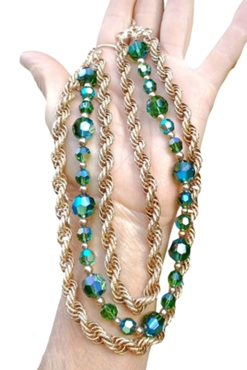 1960's Crystal Bead Triple Strand Necklace