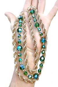 1960's Crystal Bead Triple Strand Necklace