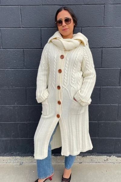 Vintage 1970's Ivory Knit Sweater Coat with Belt/ScarfSelected by FernMercantile