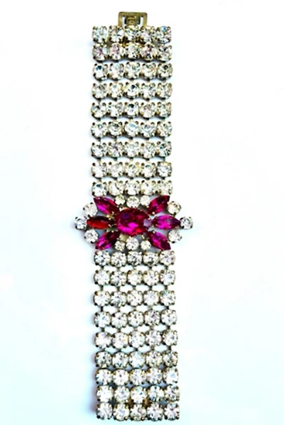 1960’s Crystal Bracelet with Pink Floral Center Selected by Nomad Vintage