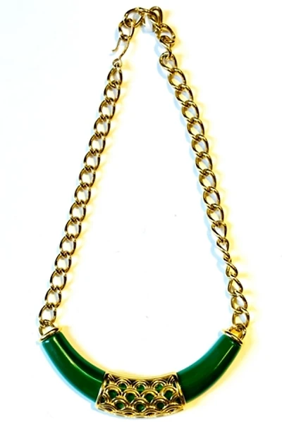 Vintage 1980's Monet Chain Green Pendant Necklace Selected by Nomad Vintage
