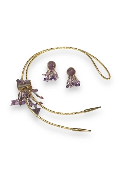 1980s Vintage Raw Amethyst Bolo Tie & Earrings Selected by BusyLady Baca & The Goods