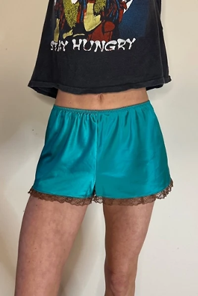 Teal Aqua  Satin Tap Shorts with Brown Lace Selected by Picky Jane