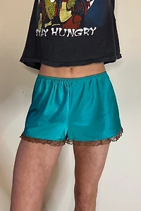 Teal Aqua  Satin Tap Shorts with Brown Lace Selected by Picky Jane