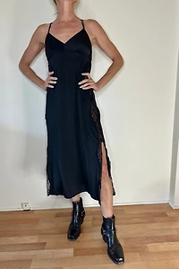 Flowy Black Midi Slip with Side Lace Detailing Selected by Picky Jane