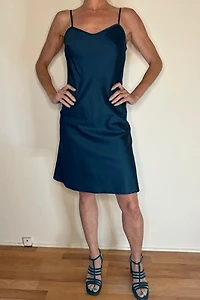 Sateen Teal Mini Slip Dress Selected by Picky Jane