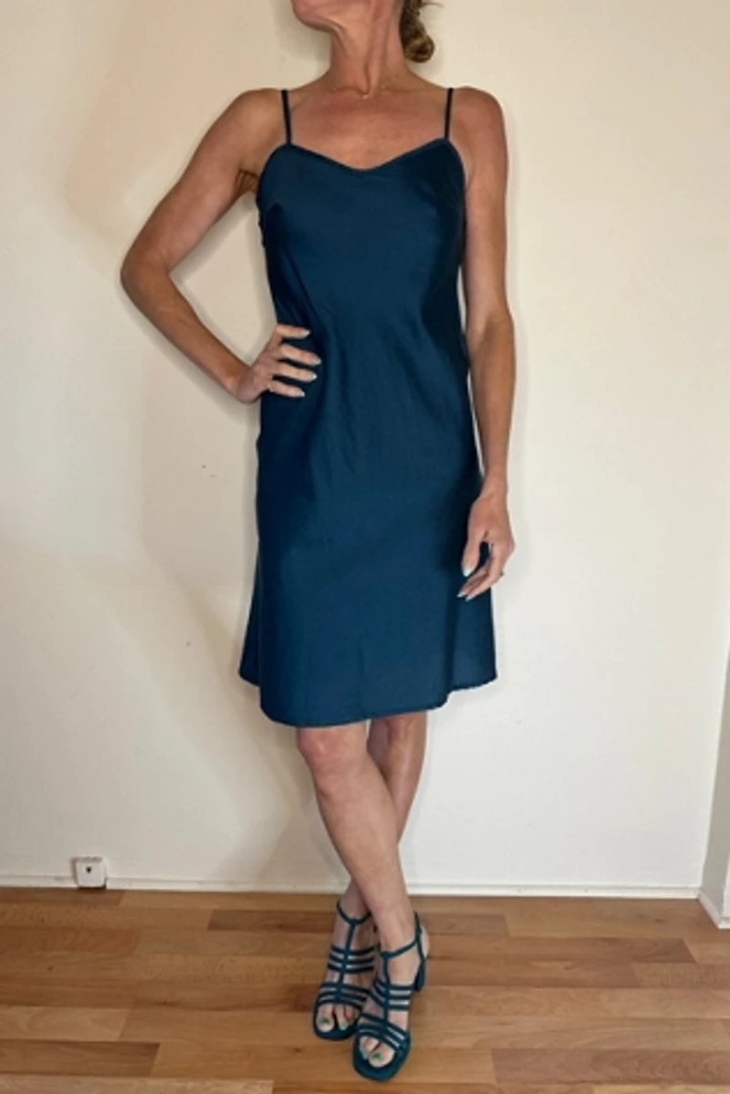 Sateen Teal Mini Slip Dress Selected by Picky Jane