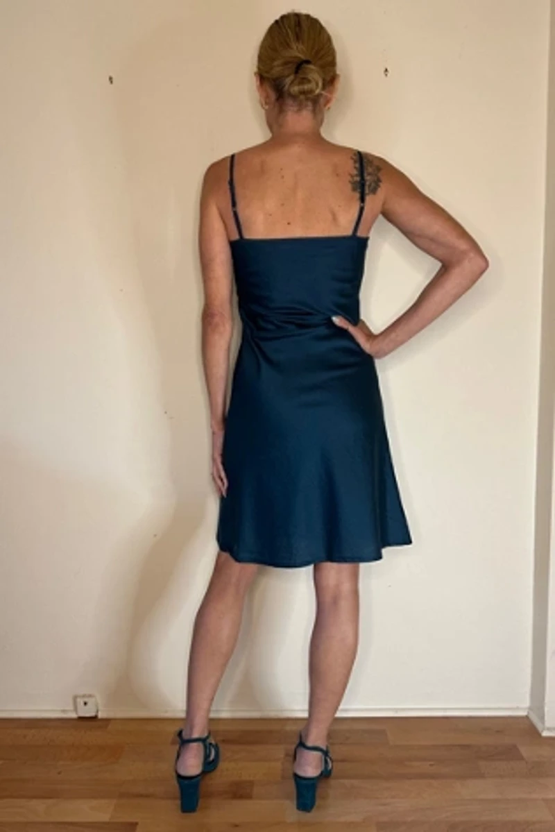 Sateen Teal Mini Slip Dress Selected by Picky Jane