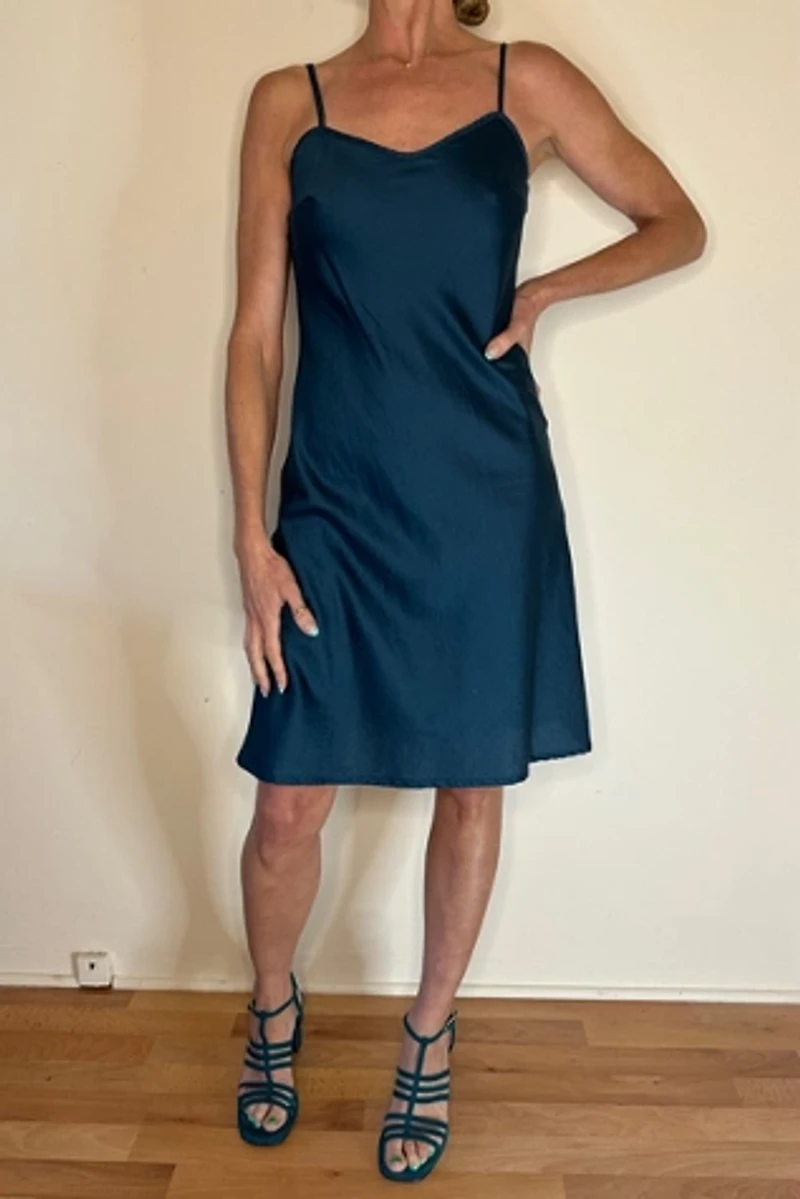 Sateen Teal Mini Slip Dress Selected by Picky Jane