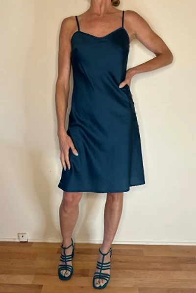 Sateen Teal Mini Slip Dress Selected by Picky Jane