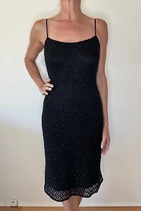 Fitted Black Beaded Holiday Cocktail Dress Selected by Picky Jane