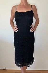 Fitted Black Beaded Holiday Cocktail Dress Selected by Picky Jane