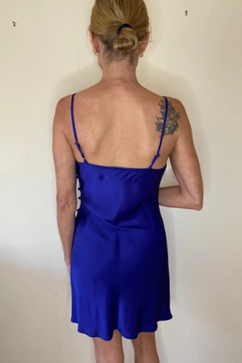 Satin Royal Purple Neck Mini Party Cocktail  Slip Dress Selected by Picky Jane