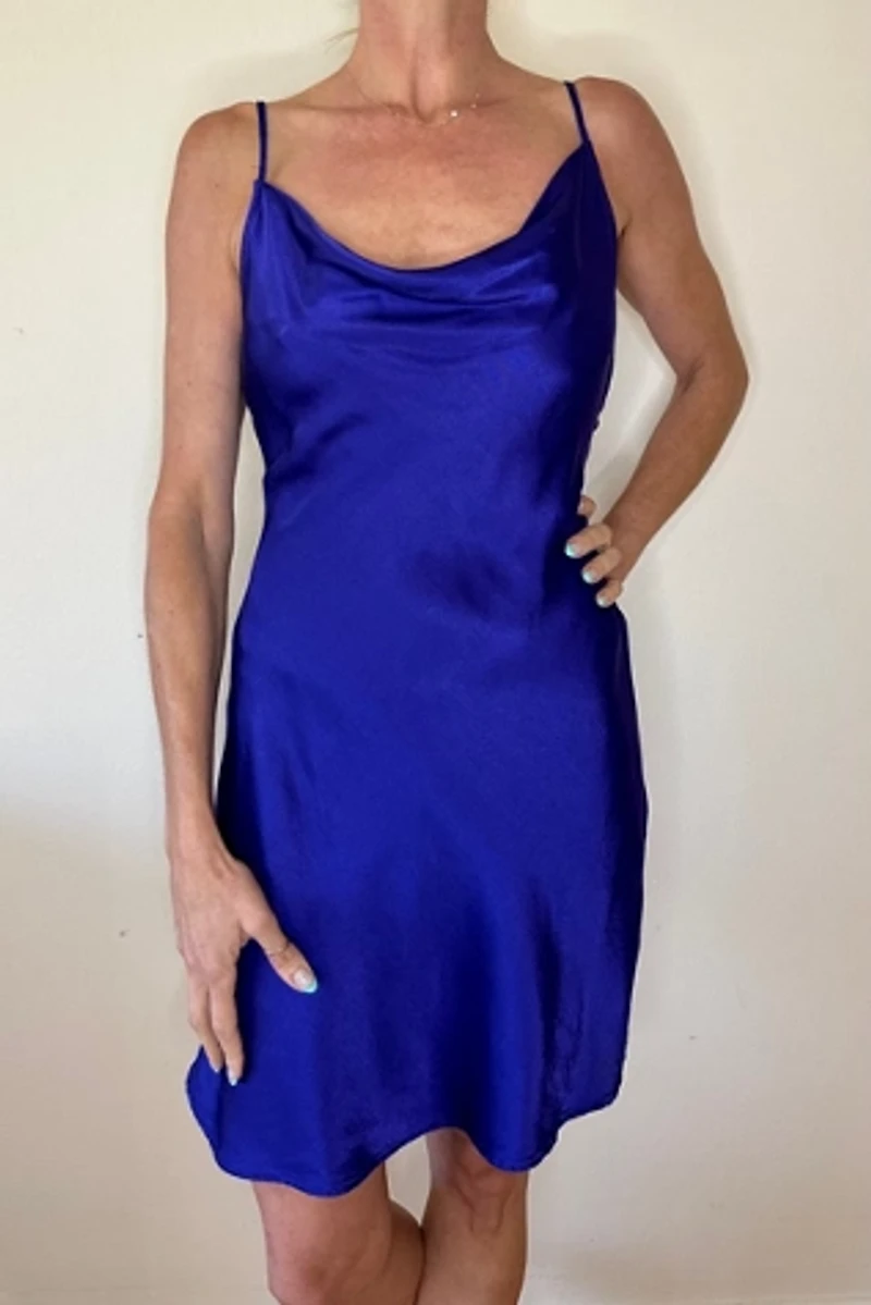 Satin Royal Purple Neck Mini Party Cocktail  Slip Dress Selected by Picky Jane