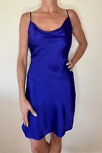 Satin Royal Purple Neck Mini Party Cocktail  Slip Dress Selected by Picky Jane