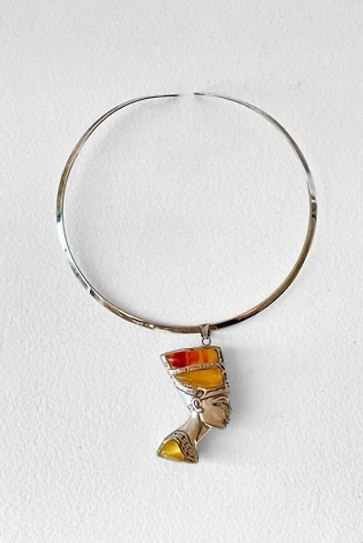 Vintage Sterling Shell and Amber Nefertiti Pendant Collar Necklace Selected by MARMALADE